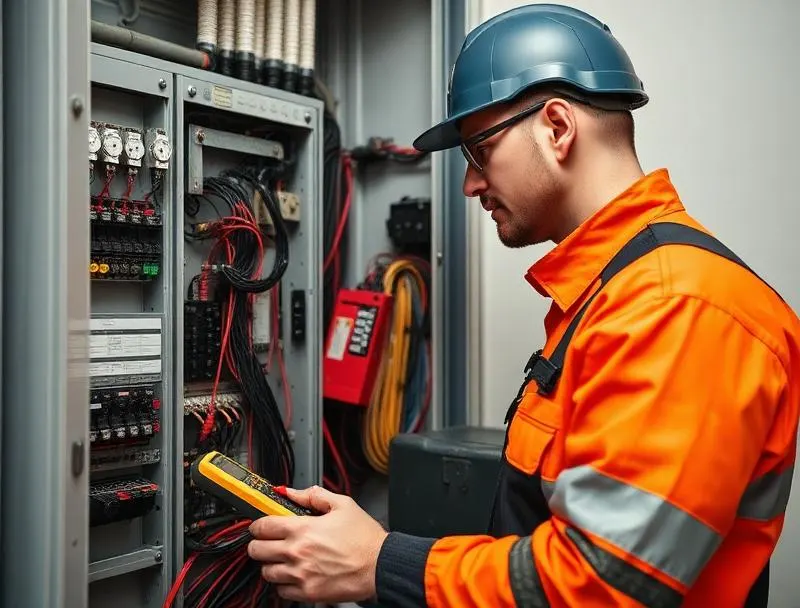 Elettricista professionista al lavoro con multimetro su quadro elettrico a Sesto San Giovanni – pronto intervento elettricista