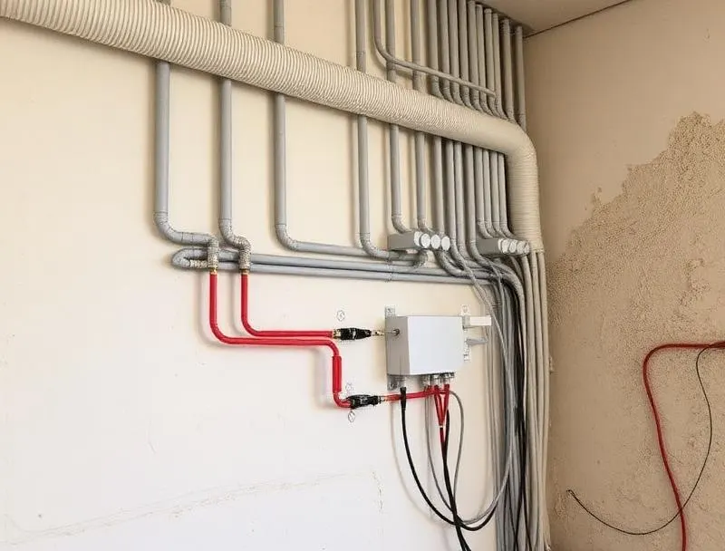 Rifacimento impianto elettrico a parete con tubi corrugati e scatole di derivazione in loft a Milano Lambrate